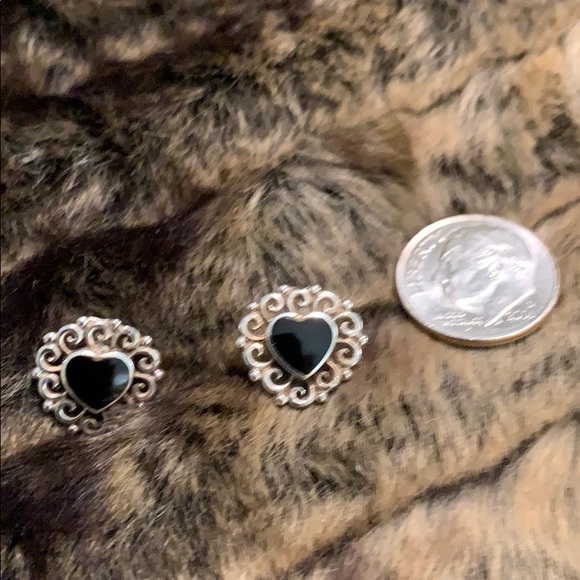 💜💜💜 Onyx heart earrings sterling silver/925 #A101 - Picture 6 of 6